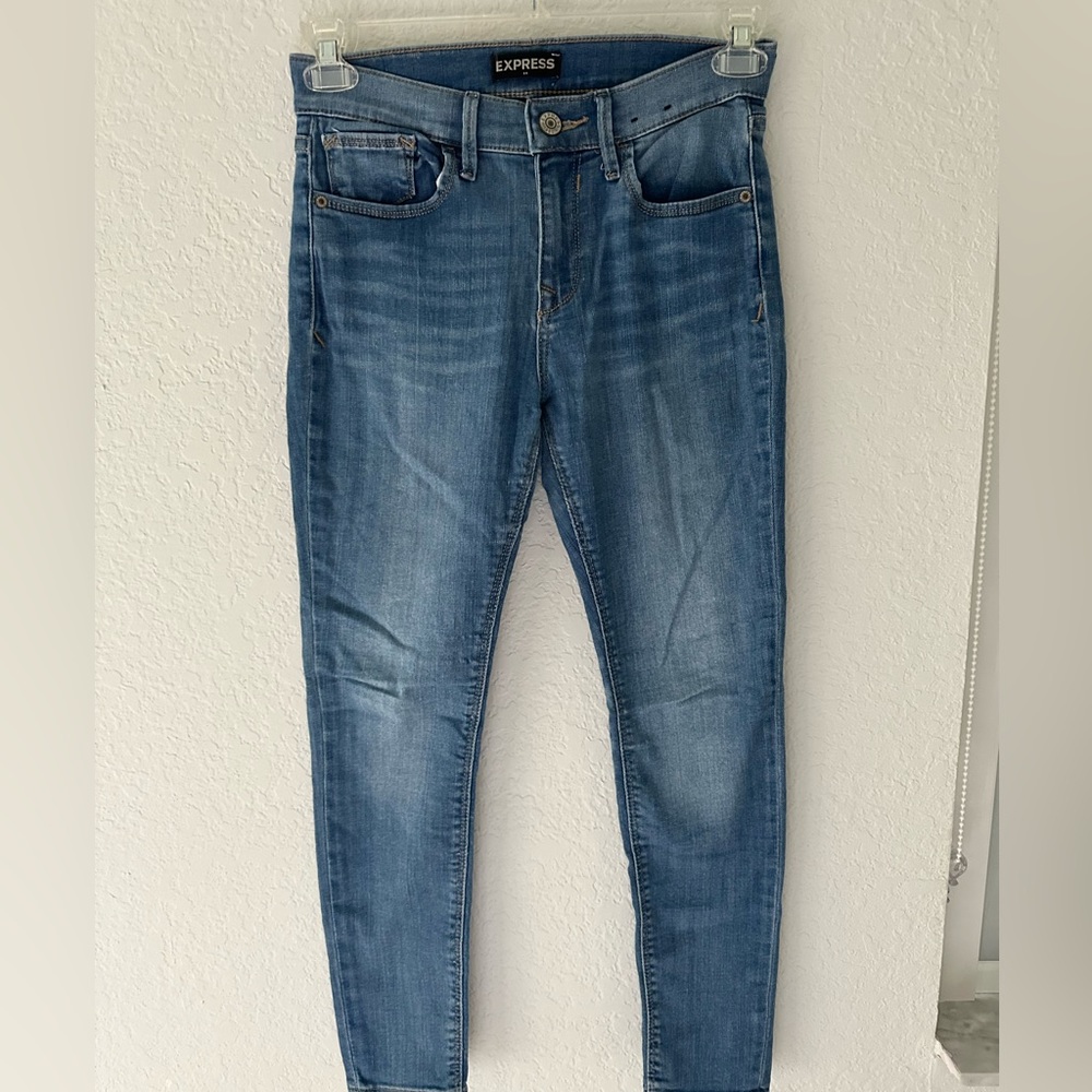 Express blue mid-rise skinny jeans
